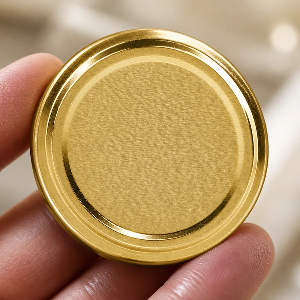 UNiTWIST TO82 gold, BioSeal, BPA-NI, unitemp Goldener Einmachdeckel TO82 von oben kreisrunde Form konzentrische Ringe BPA-NI unitemp