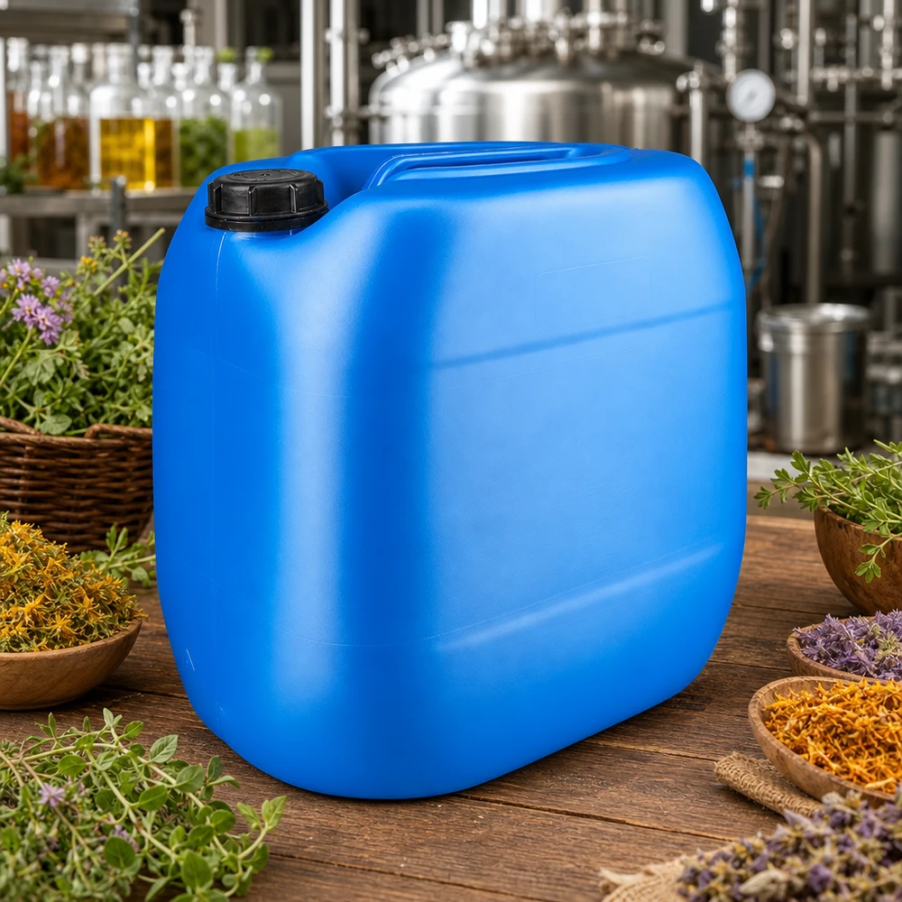 Kanister 30 Liter blau mit Schraubverschluss Originalitätsverschluss Tragbarer blauer 30L Kanister mit OV-Schraubdeckel zur Lagerung pflanzlicher Extrakte