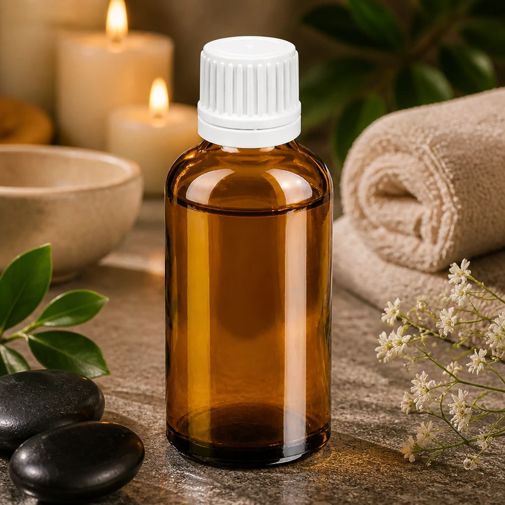 50ml Tropfflasche 0.7mm weiß Originalitätsverschluss BrownLine UT18/50 50ml Dosierungsflasche mit weißem Tropfverschluss für Wellness und Spa Anwendungen BrownLine