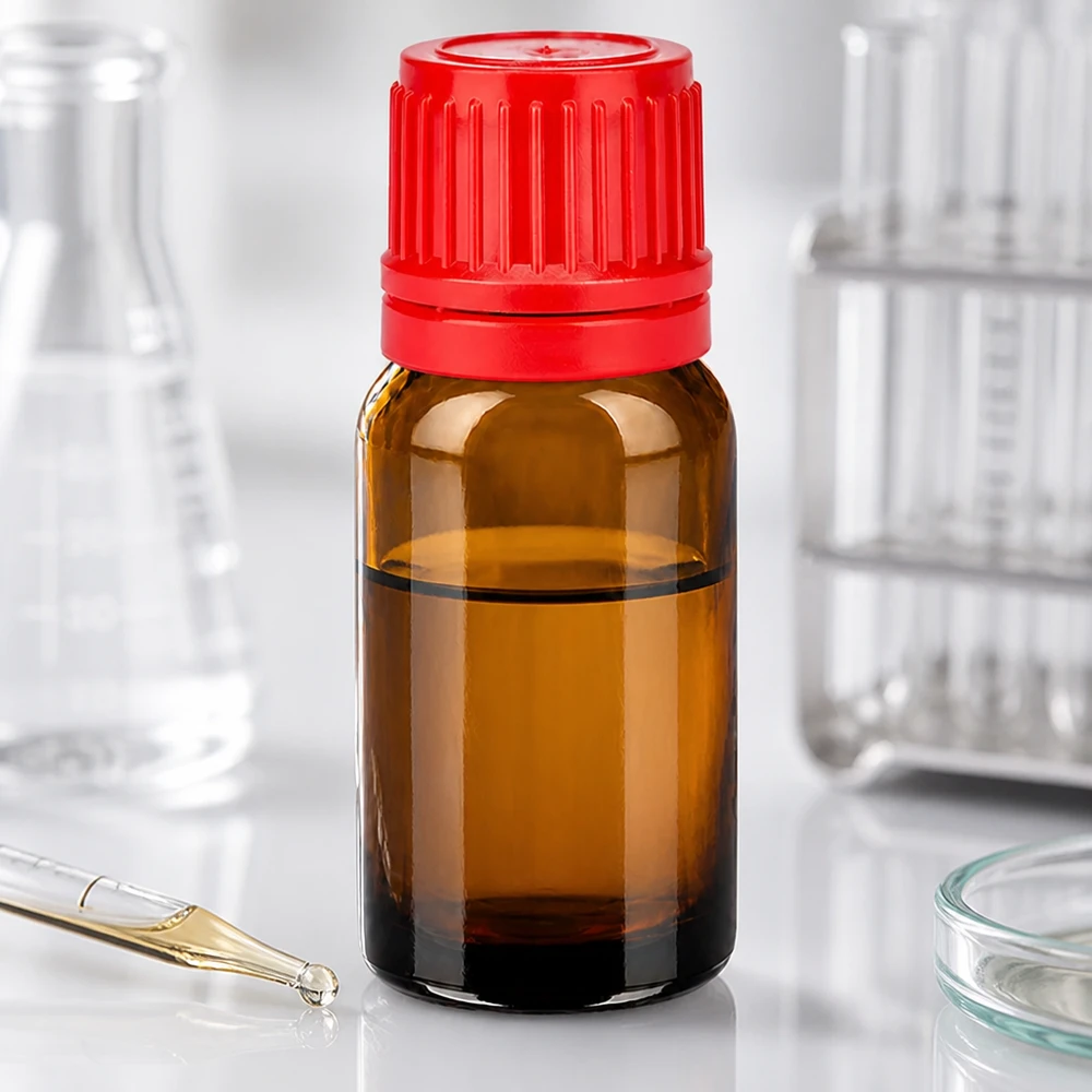 10ml Flasche 11mm Schraubverschluss rot Originalitätsverschluss BrownLine UT18/10 10ml Originalitätsflasche aus UV-Schutzglas mit rotem Tamper-Evident-Verschluss für Sicherheit