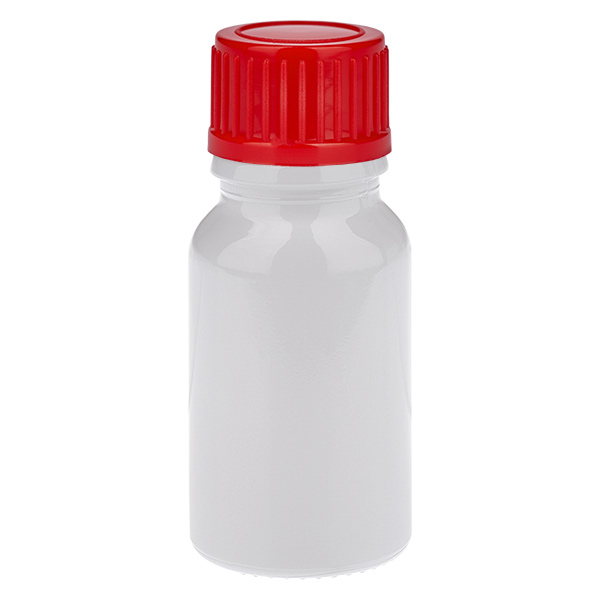 Flacone da 10 ml con tappo a vite rosso da 11 mm, standard WhiteLine UT18/10 Flacone da 10 ml con tappo a vite rosso da 11 mm, standard WhiteLine UT18/10