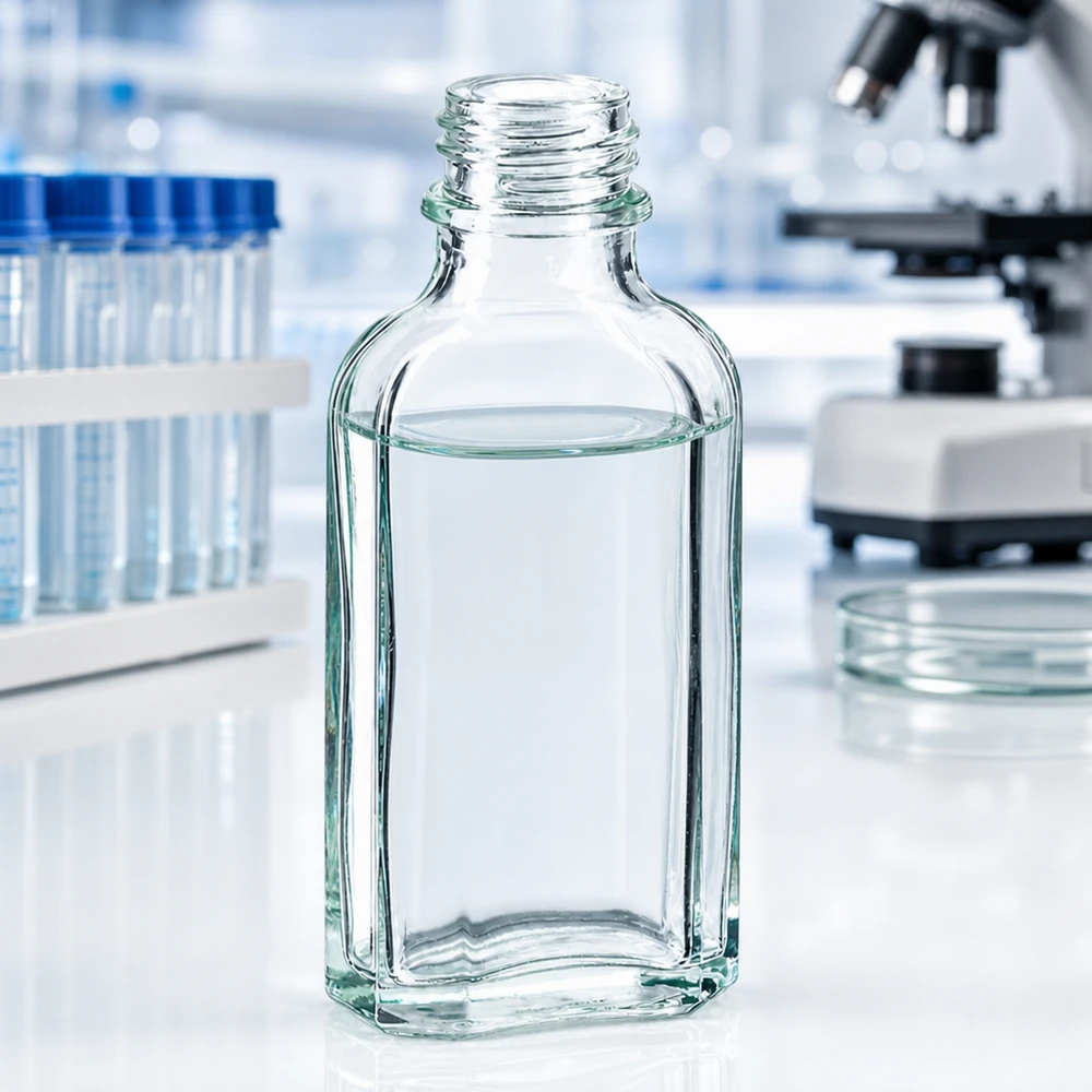 50 ml Meplatflasche klar DIN22 Klare 50 ml Meplatflasche mit sechseckigem Querschnitt und DIN22 Gewindehals