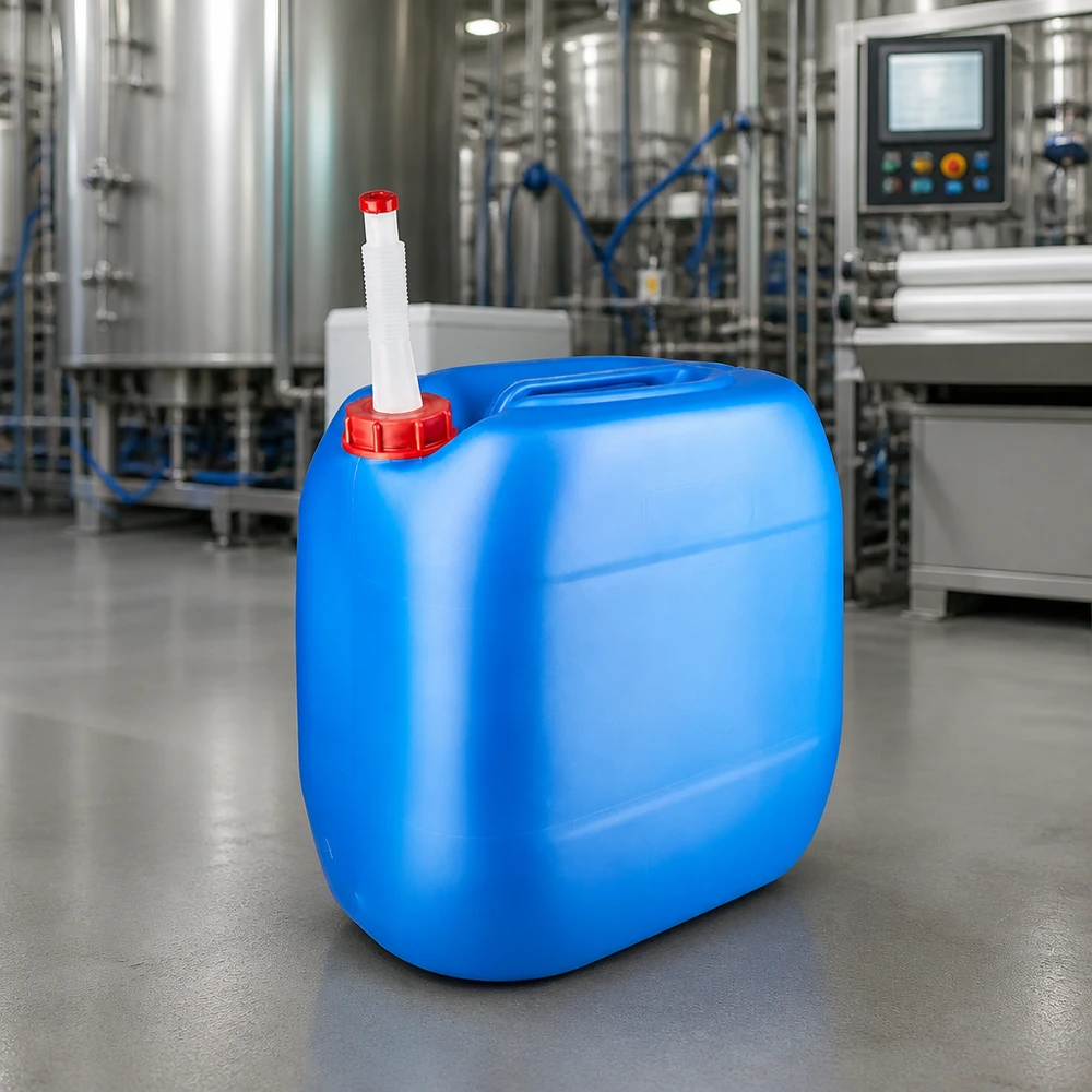 Kanister 30 Liter blau mit Auslaufrohr Flex Stapelbarer Flüssigkeitskanister 30 Liter blau mit flexiblem Ausgießrohr für Chemikalien