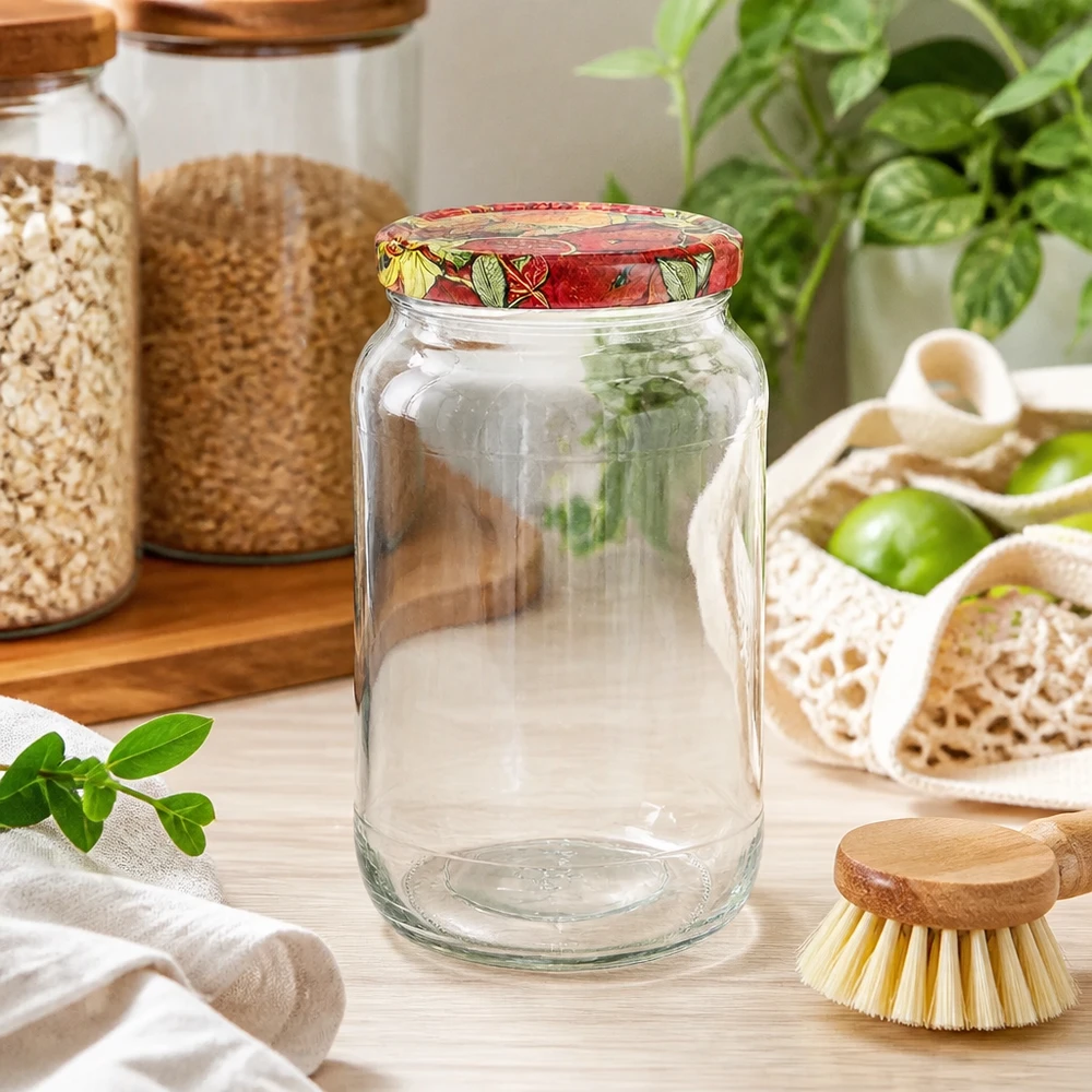 1062ml Rundglas + BasicSeal Deckel Obst-Dekor UNiTWIST 1062ml Rundglas BasicSeal Deckel Obst-Dekor Küche nachhaltig Zero Waste Aufbewahrung Getreide Gemüse Holzbürste
