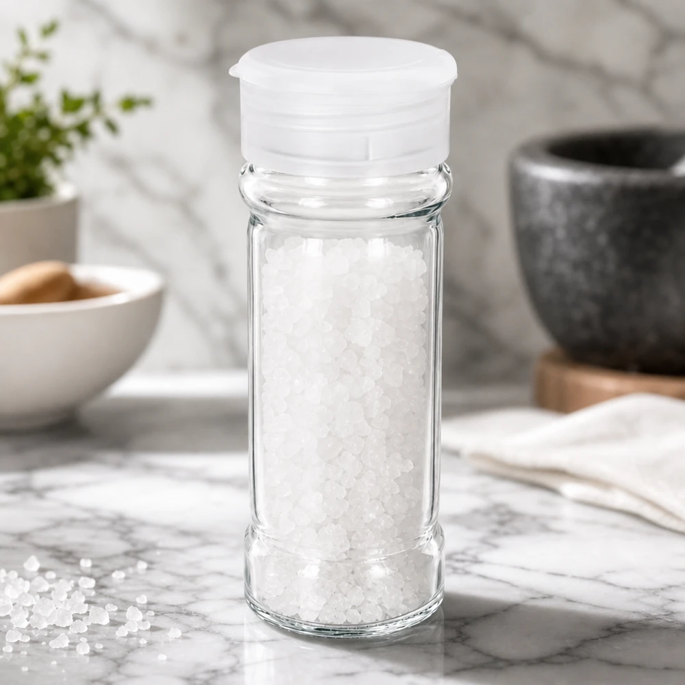 Pot à sel/épices 100 ml avec saupoudreuse, blanc Lebensmittelechtes Salzglas 100ml mit weißem Streuer ideal für Meersalz und Gewürze
