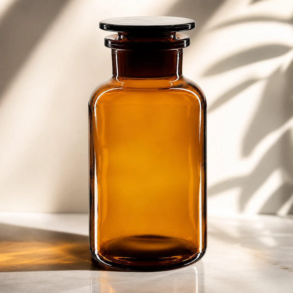 Bottiglia a spalla tonda 500ml marrone collo largo tappo in vetro Flacone opaco da 500 ml, marrone, con collo largo e tappo in vetro a tenuta ermetica