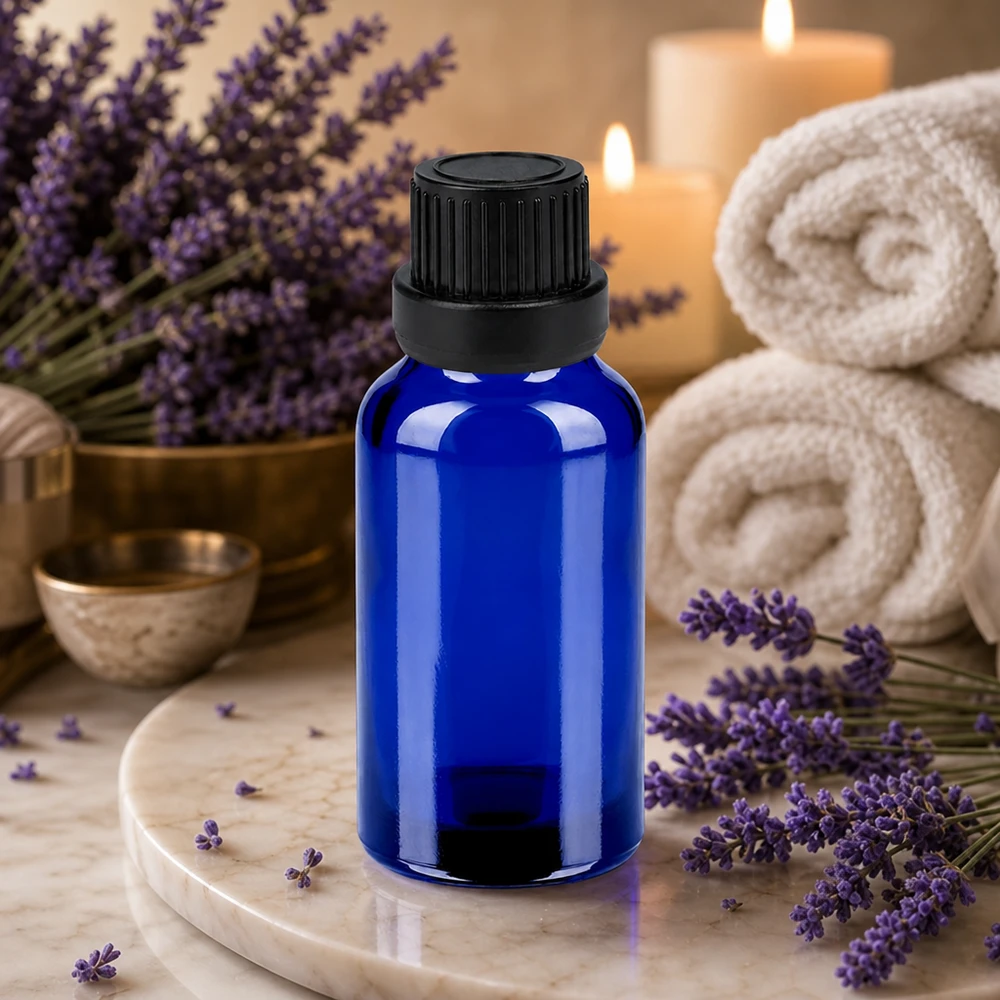 Bottiglia da 20ml 11mm SV nero OV BlueLine UT18/20 Flacone in vetro blu pregiato da 20 ml con tappo a vite stretto per il benessere e la spa