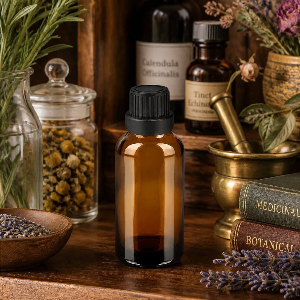 30ml Flasche 11mm Schraubverschluss schwarz OriginalitätsverschlussII BrownLine UT18/30 Handliche 30ml Flasche aus lichtschützendem Braunglas mit schwarzem Schraubdeckel für Kräuteröle