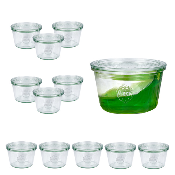 Set di 12 vasi Weck da 370 ml con 12 coperchi in vetro Set di 12 vasi Weck da 370 ml con 12 coperchi in vetro