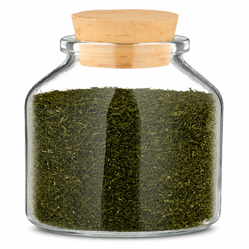 Idea barattolo per spezie: rotondo 100ml trasparente con tappo di sughero 22/26 Barattolo per spezie Round trasparente da 100 ml con tappo in sughero 22/26, riempito con tè verde