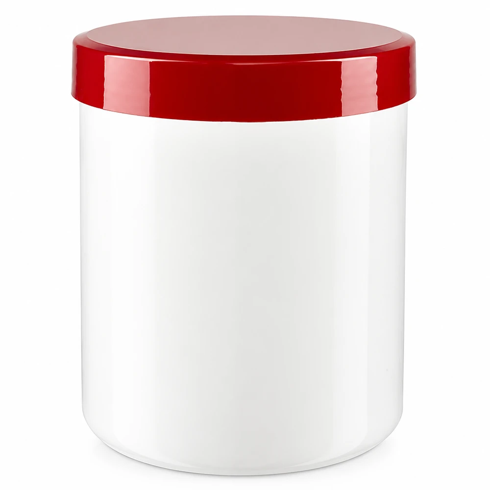 Pot à onguent blanc 500 g avec couvercle rouge (PP) Pot à pommade vide de 500 g, en plastique blanc et rouge, pour les cosmétiques et la pharmacie