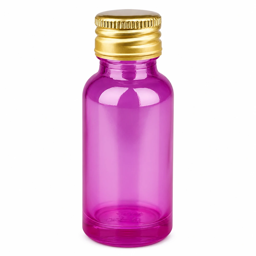 Flacon 20ml 11mm bouchon à vis alu-or standard PurpleLine. UT18/20 Bouteille en verre violet de 20 millilitres de volume taille compacte avec bouchon métallique