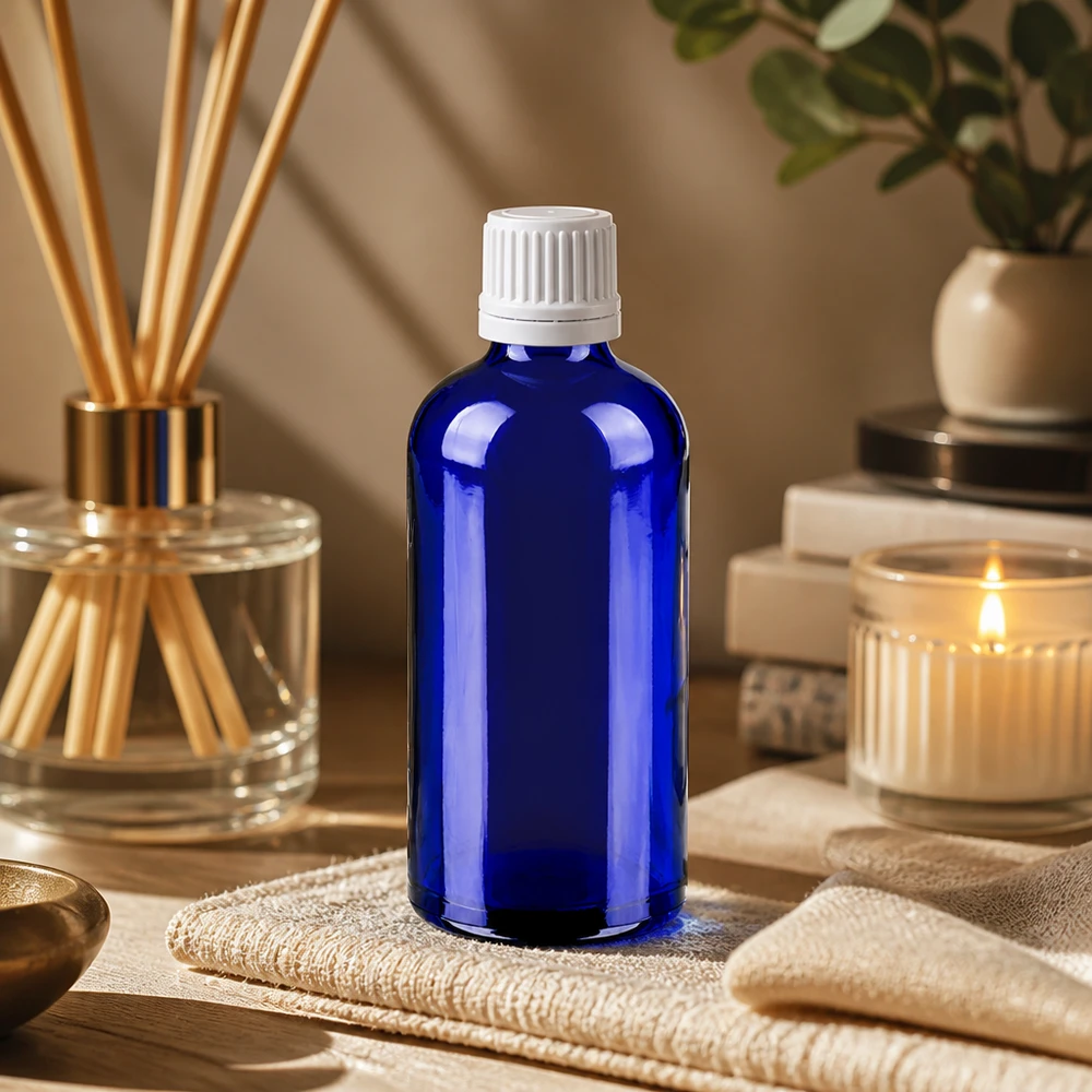 100ml Flasche 11mm Schraubverschluss weiß Originalitätsverschluss BlueLine UT18/100 Professionelle 100ml Violettglasflasche mit weißem Schraubverschluss für Aromatherapie