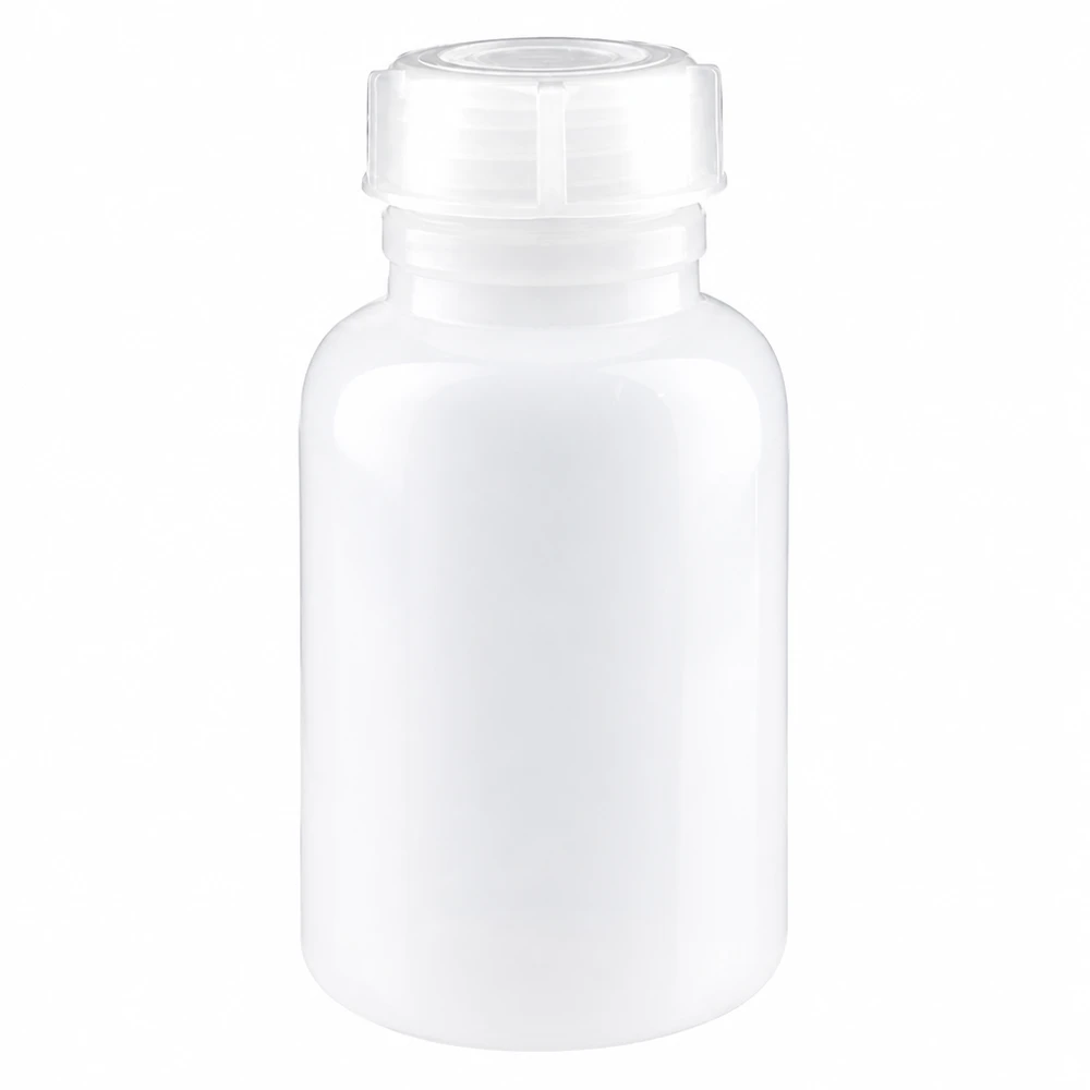 Weiße 250ml Laborflasche mit breitem Hals und transparentem Schraubdeckel