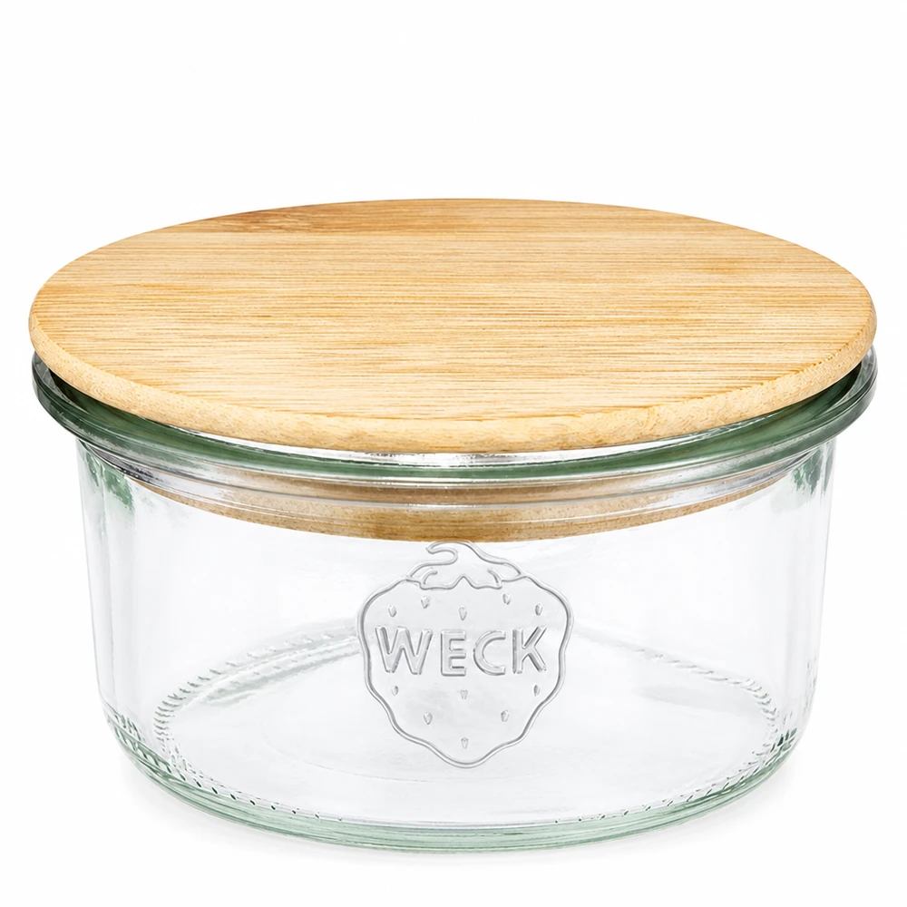 165ml Sturzglas WECK RR80 mit Holzdeckel WECK Sturzglas 165ml RR80 mit rundem Holzdeckel aus Bambus für Einmachen und Aufbewahrung